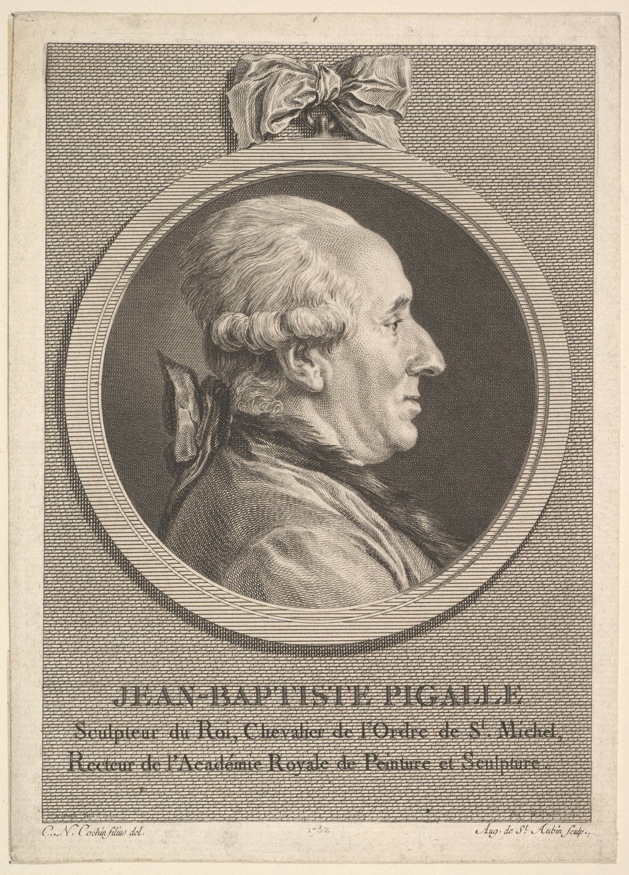 Porträt von Jean-Baptiste Pigalle von Augustin de Saint Aubin