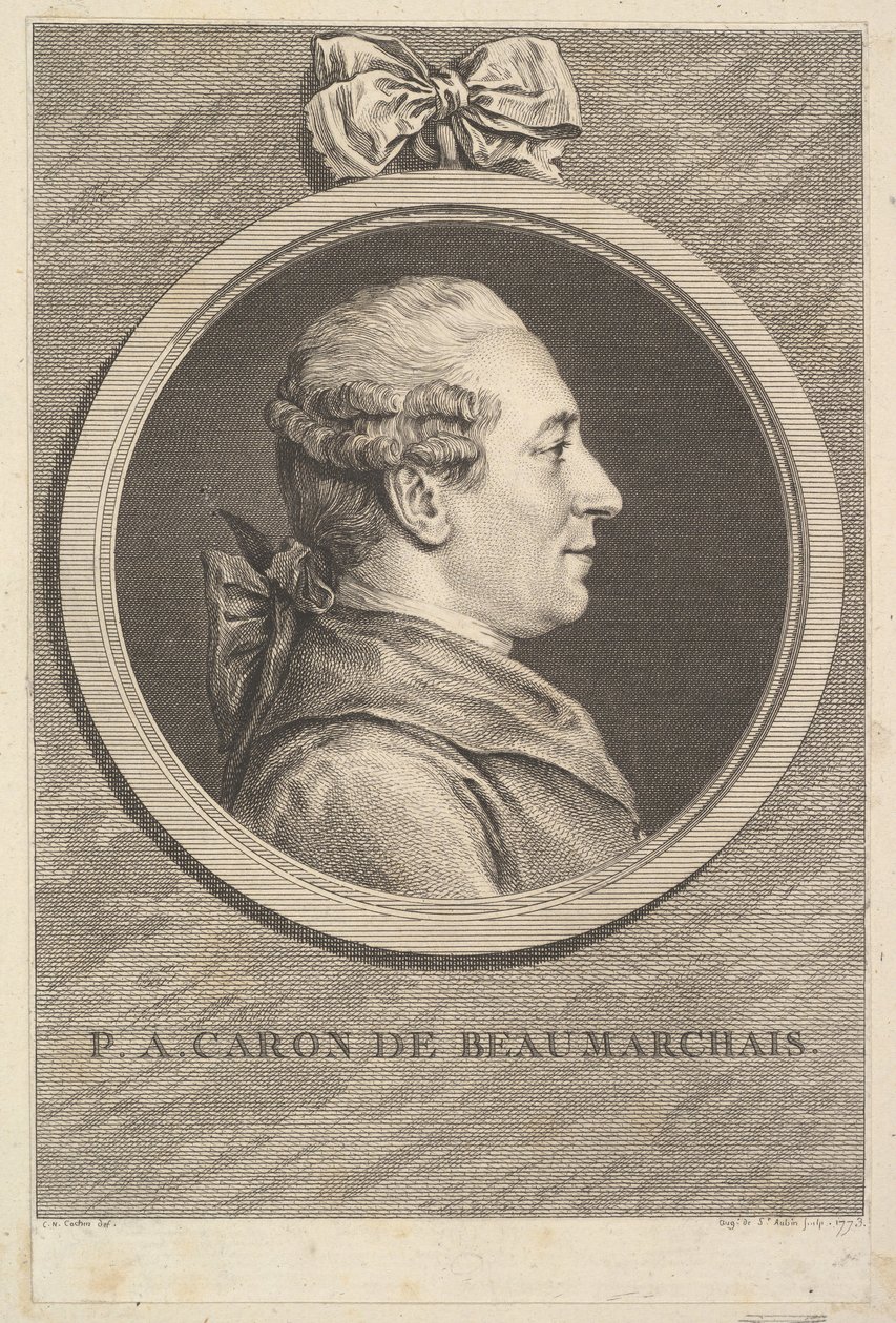 Porträt von P. A. Caron de Beaumarchais, 1773 von Augustin de Saint Aubin
