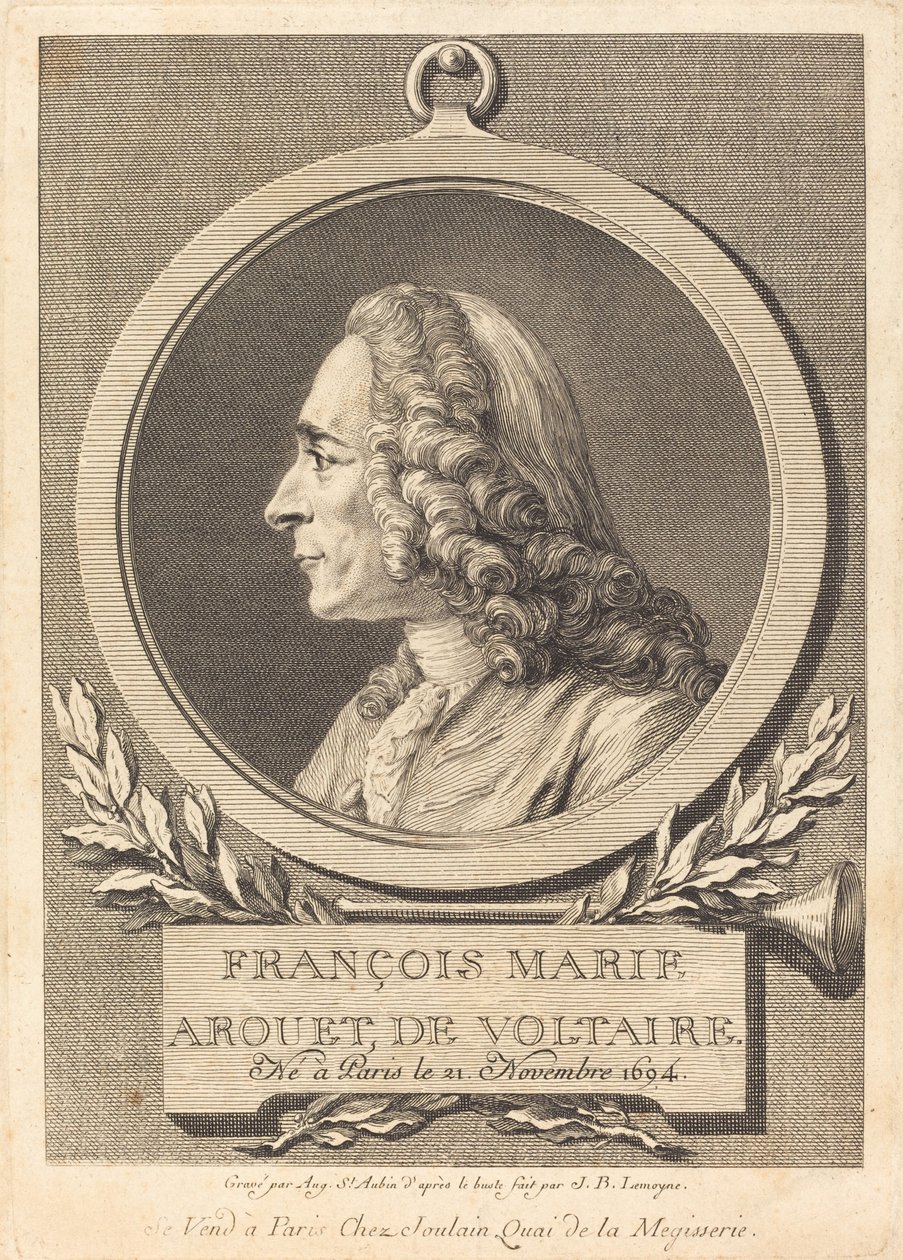 Francois Marie Arouet de Voltaire von Augustin de Saint Aubin after Jean Baptiste Lemoyne II