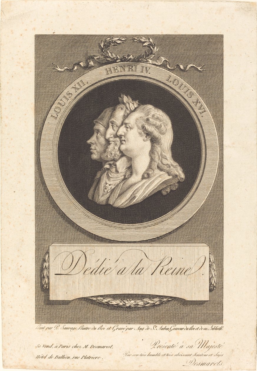 Ludwig XVI., Heinrich IV. und Ludwig XII. von Augustin de Saint Aubin after Piat Joseph Sauvage