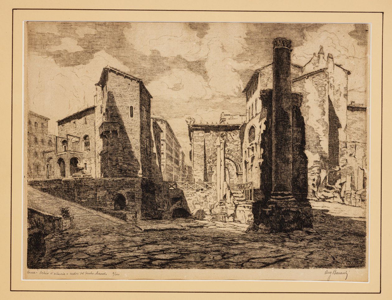 Octavias Vorhalle und Ruinen des Marcellus-Theaters (Radierung) von Augusto Baracchi