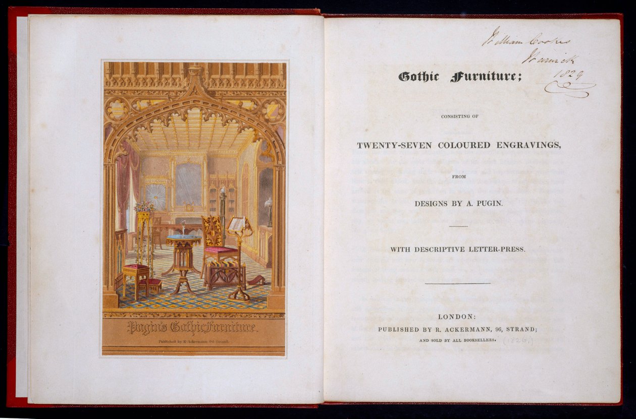 Titelseite und Frontispiz von Gothic Furniture, Pugin, Augustus Charles, 1826 von Augustus Charles Pugin