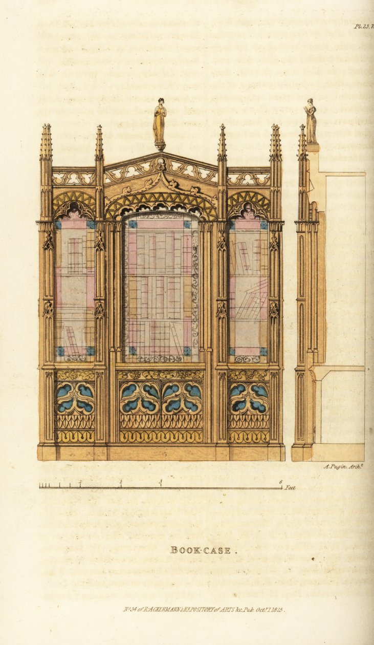 Ein gotisches Bücherregal von Augustus Charles (after) Pugin