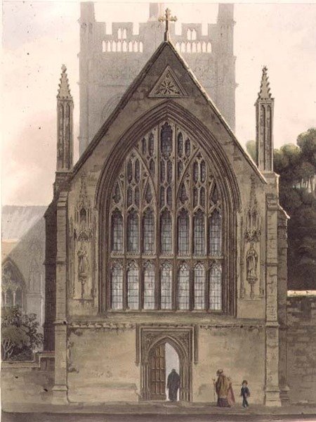 Außenansicht des Merton College, gegenüber dem Nordfenster der Vorkapelle, Illustration aus der 