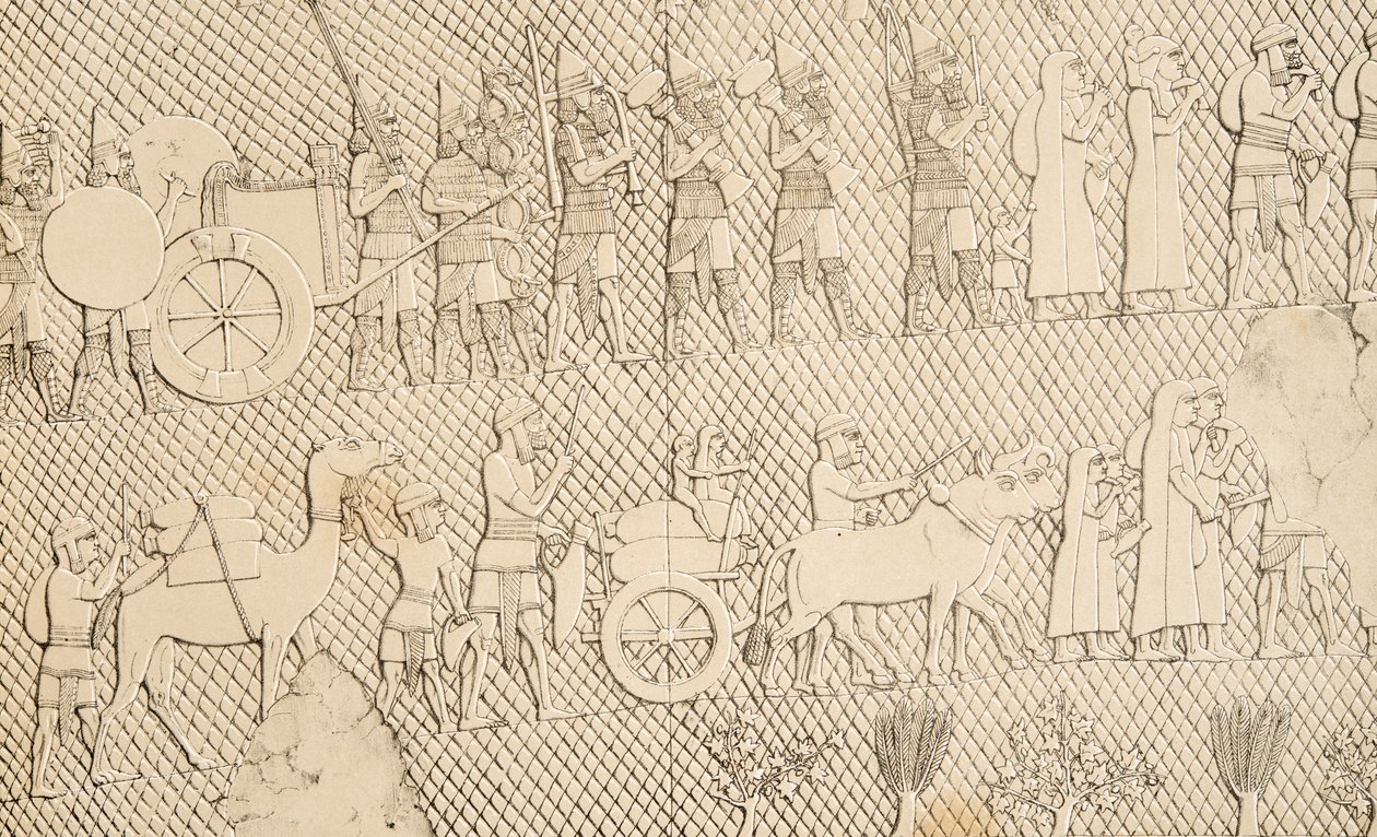 Detail von Gefangenen und Beute aus der Stadt Lachich, Illustration aus Denkmäler von Ninive, 1858 von Austen Henry Layard