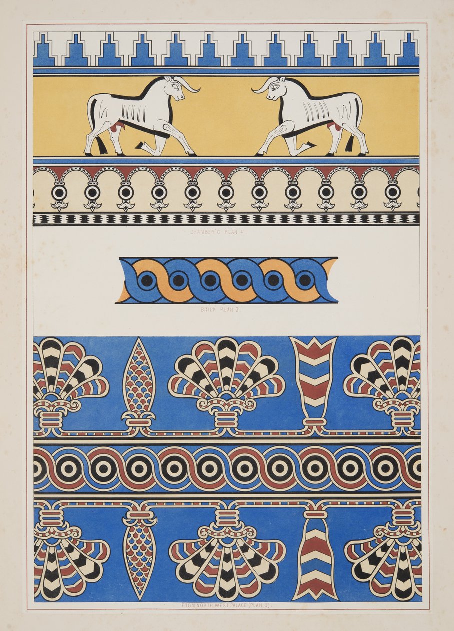 Bemalte Ornamente aus Nimrud, aus Denkmäler von Ninive, veröffentlicht 1849 von Austen Henry Layard