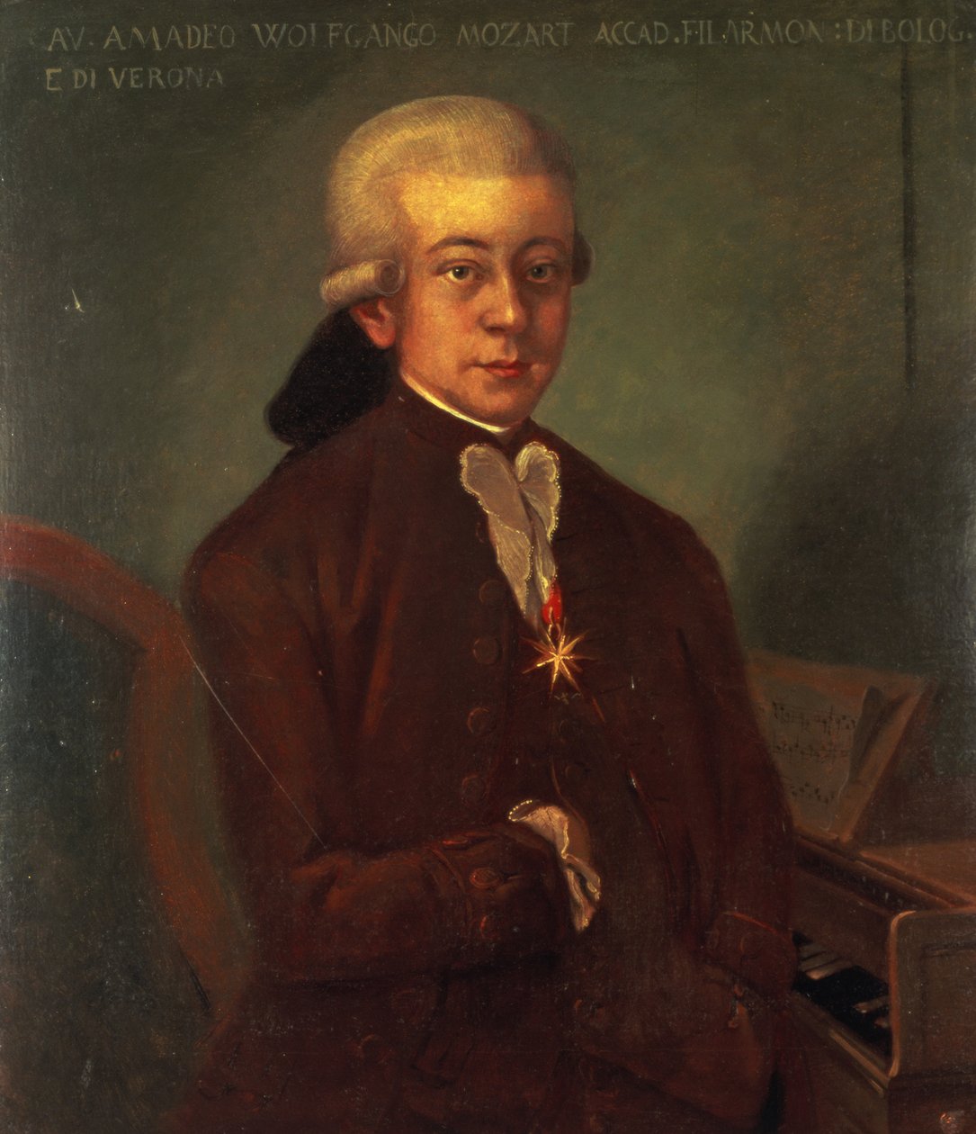 Porträt von Wolfgang Amadeus Mozart (1756-91) mit dem Orden des Goldenen Sporns, 1777 von Austrian School