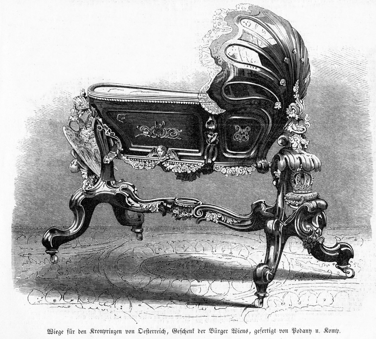 Babybett des österreichischen Kronprinzen, Illustration aus Leipziger Illustrirte Zeitung, 1859 von Austrian School