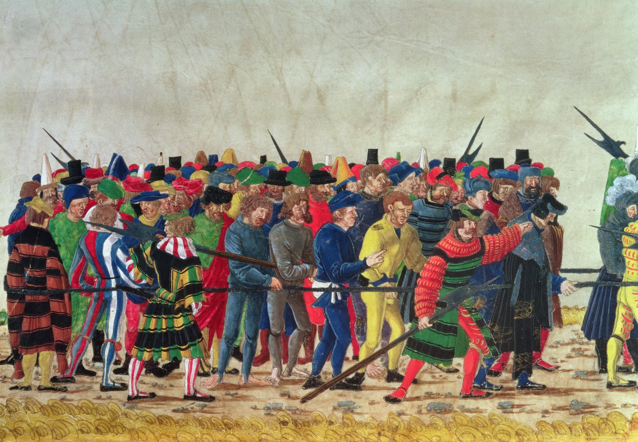 Hellebardiere von Maximilian I. (1459-1519) bewachen französische Gefangene von Austrian School