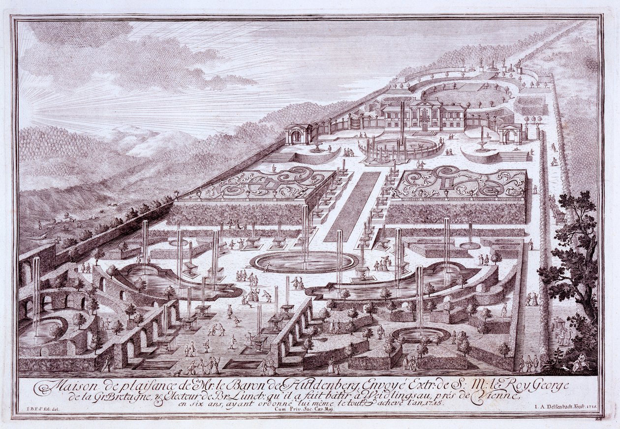Prächtige Gärten und Palast des Barons de Huldenburg, von ihm in Widlingsau erbaut, 1719 von Austrian School