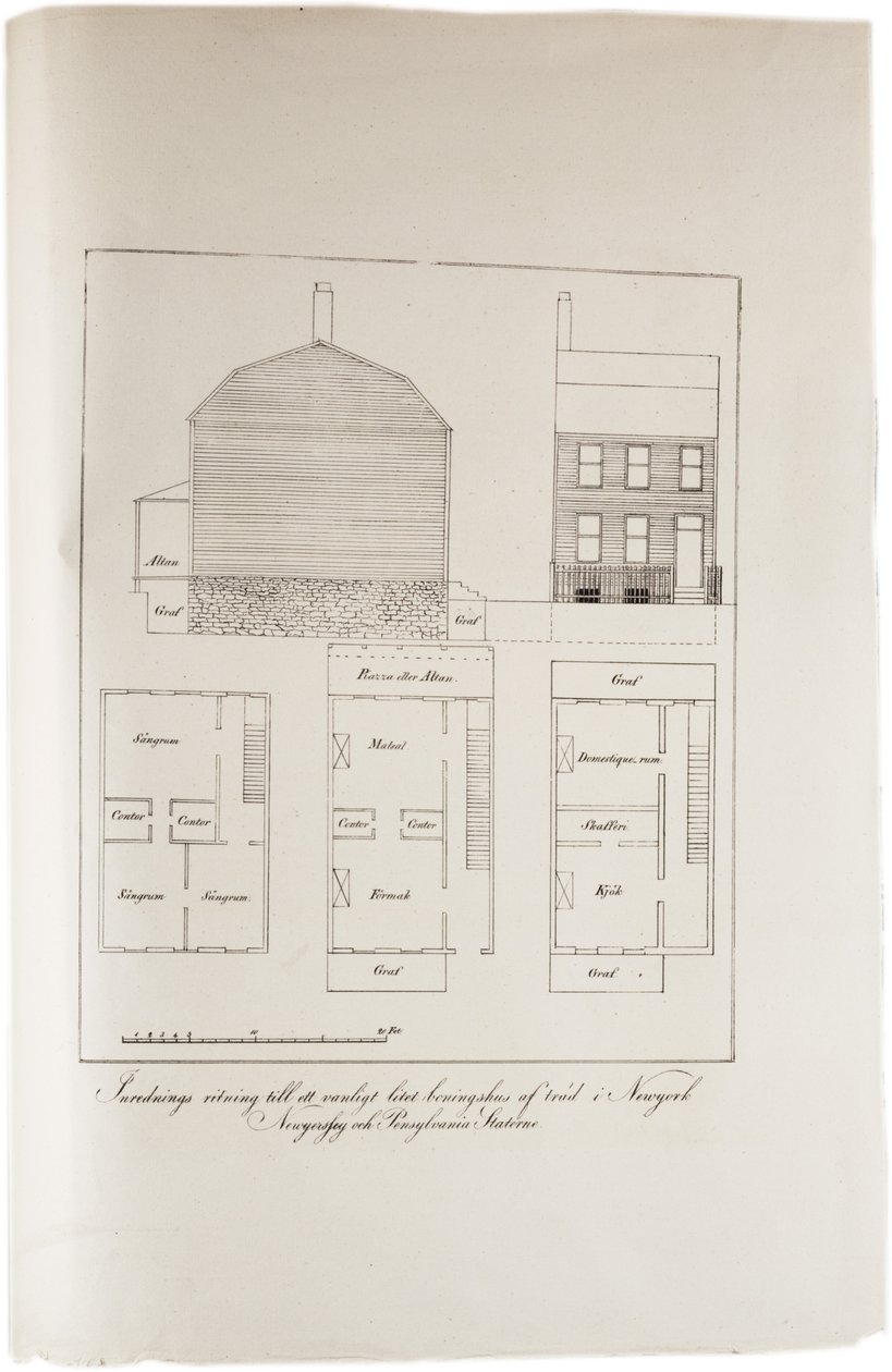 Entwurf eines typischen New Yorker Wohnhauses, aus einem Atlas der Vereinigten Staaten, 1824 von Axel Leonhard Klinckowström