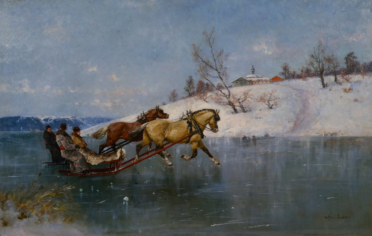 Schlittenfahrt auf dem Mjøsa von Axel Hjalmar Ender