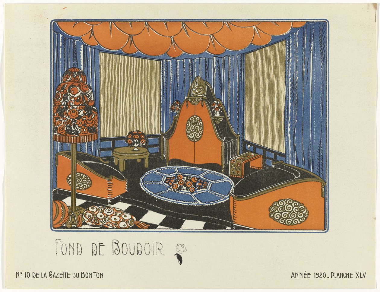 Gazette du Bon Ton, 1920 - No. 10, Pl. XLV: Fond de Boudoir von Bagge and Huguet