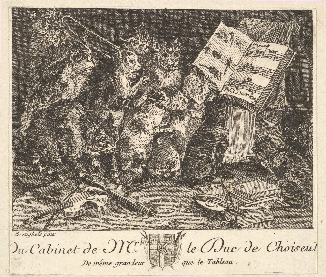 Konzert der Katzen, nach dem Gemälde in der Sammlung des Duc de Choiseul von Balthasar Anton Dunker