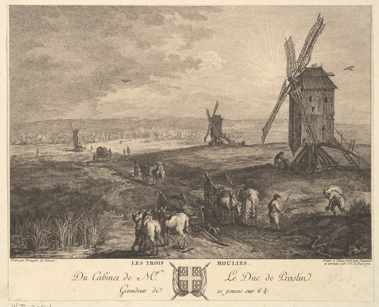 Die drei Windmühlen nach einem Gemälde in der Sammlung des Duc de P..., 1772 von Balthasar Anton Dunker