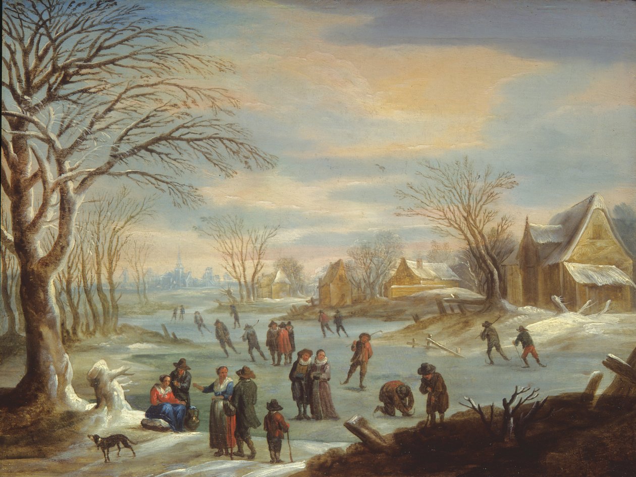 Winterlandschaft mit Schlittschuhläufern von Balthasar Beschey