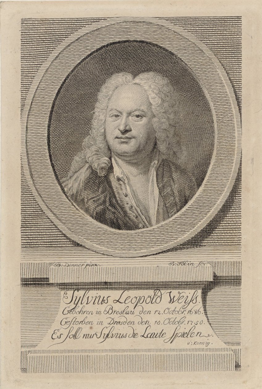Porträt von Sylvius Leopold Weiss 1686-1750, 1750 von Balthasar Denner