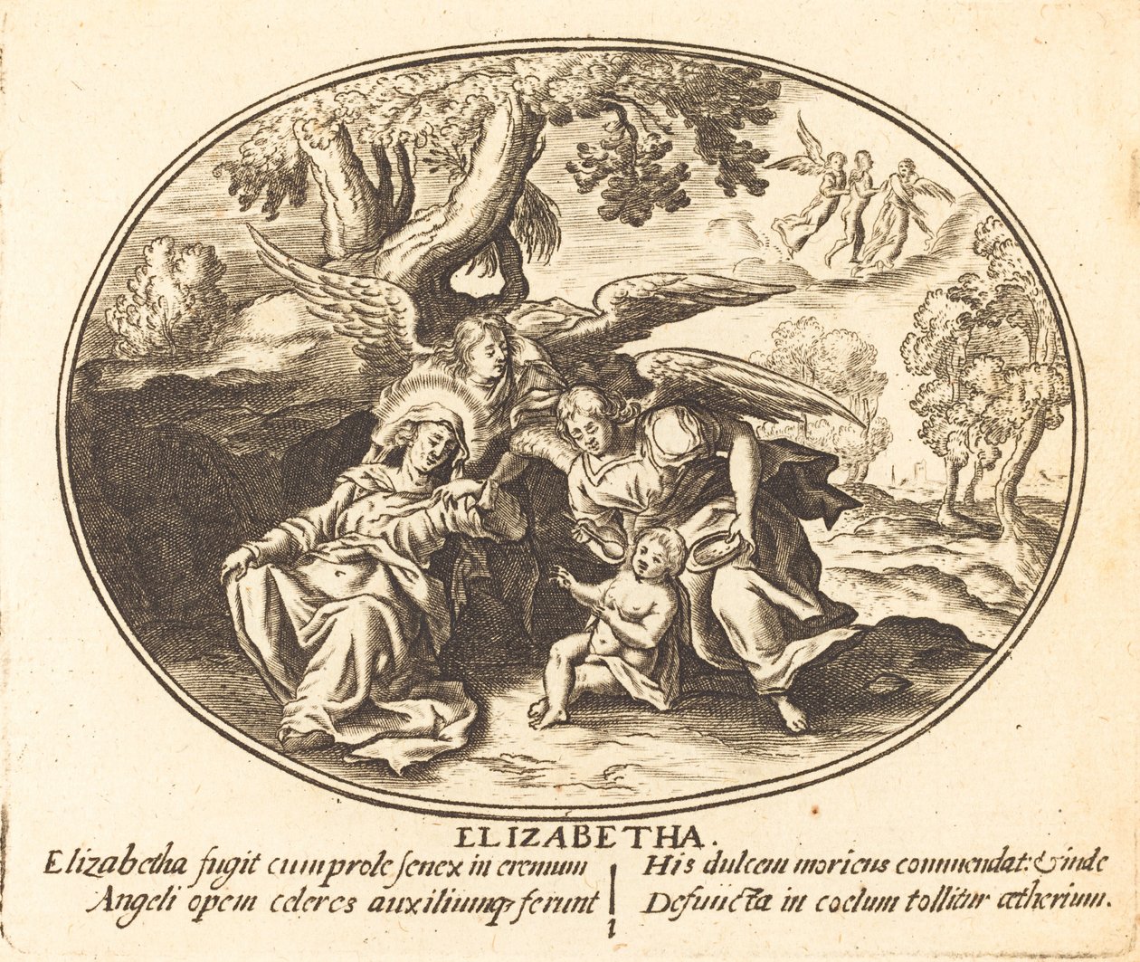 Die Flucht der Heiligen Elisabeth mit dem Heiligen Johannes als Kind von Balthasar Moncornet
