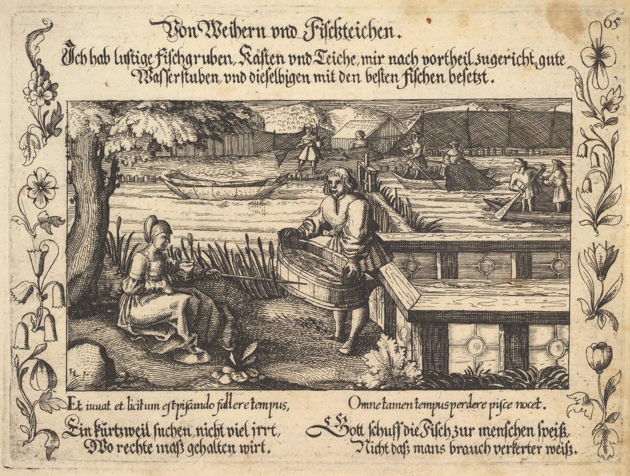 Von Weihern und Fischteichen, Illustration aus Petrarca, Glück und Unglück Spiegel, figur..., 1652 von Balthasar Schwan