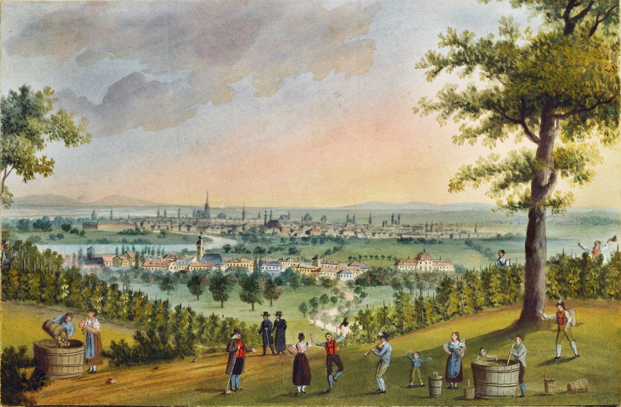 Weinlesefest in den Weinbergen über Heiligenstadt, mit Blick auf Wien von Balthasar Wigand