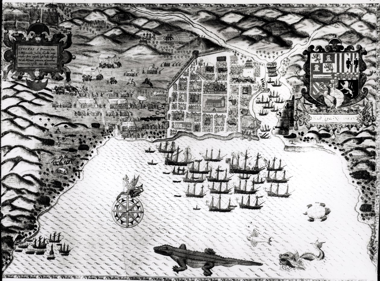 Santiago, Kap Verde, 1589 (handkolorierte Gravur) von Baptista Boazio