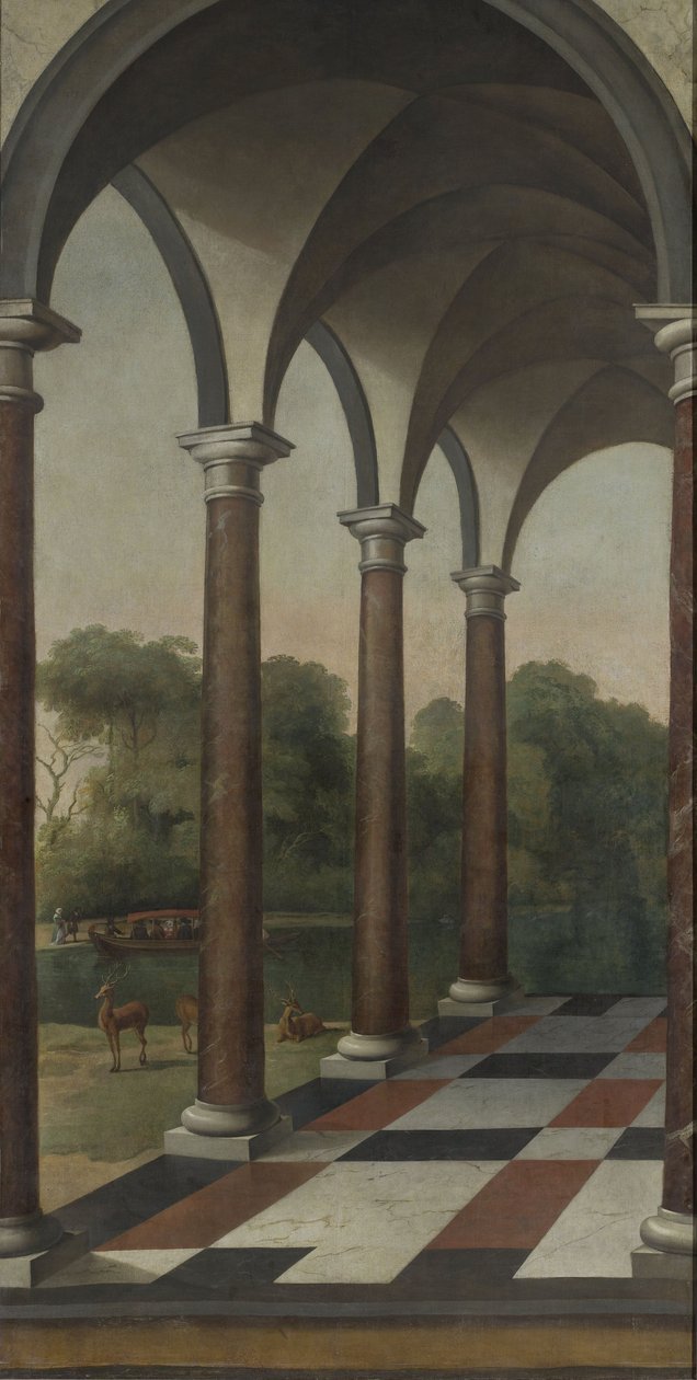 Kolonnade mit Blick auf einen Park von Barent Fabritius