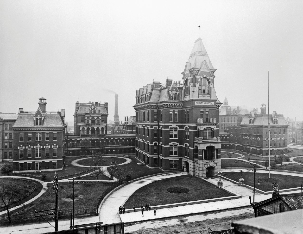 Cook County Hospital, ca. 1900, Chicago, Illinois, USA, ca. 1900 (s/w Foto) von Barnes and Crosby