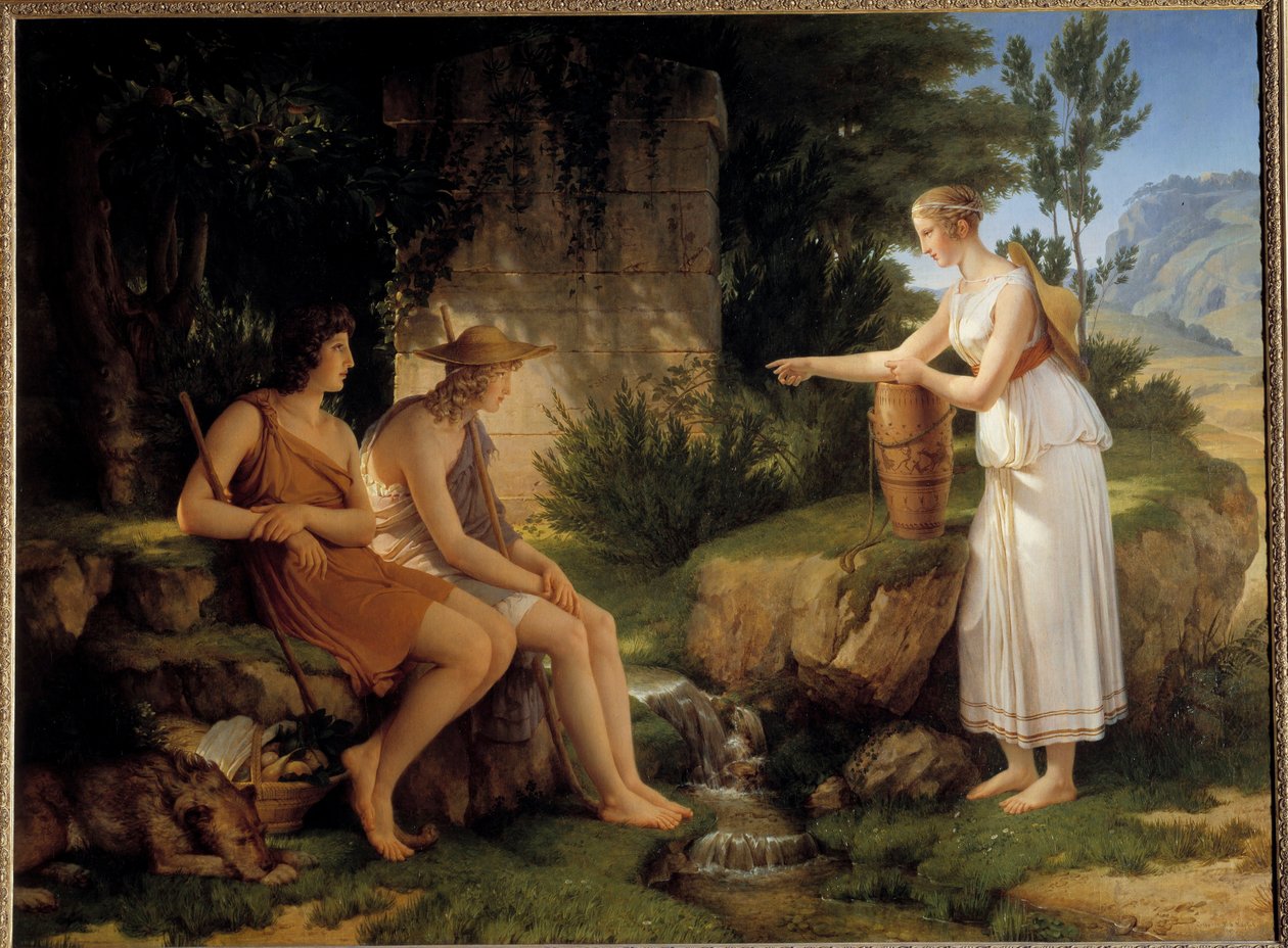 Die Hirten am Grab von Amyntas, Illustration der „Idyllen“ von Salomon Gessner von Baron Pierre Narcisse Guerin