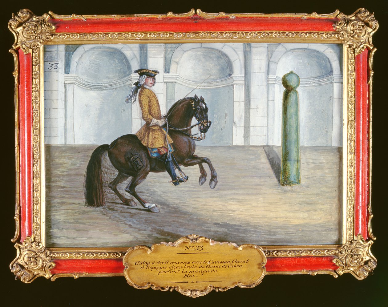 Nr. 33 Ein spanisches Pferd der Spanischen Hofreitschule, das eine Dressurbewegung ausführt von Baron Reis Eisenberg