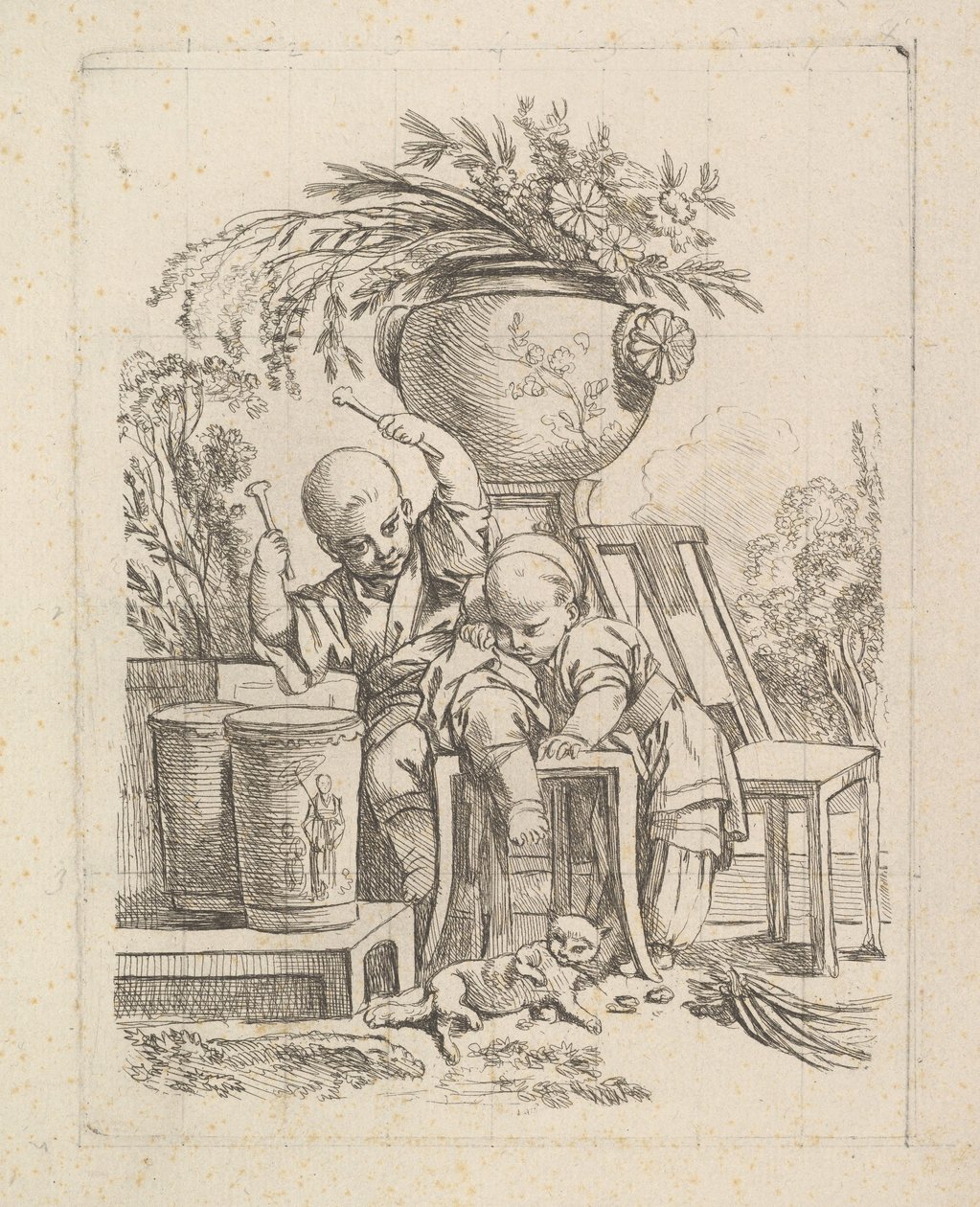 Zwei Kinder, eines spielt die Trommel von Baron de Thiers Louis Antoine Crozat