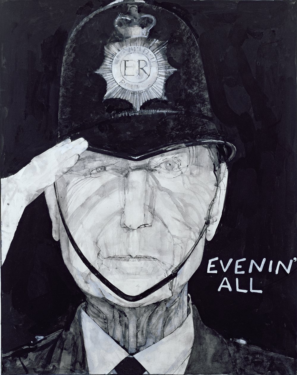 Porträt von Jack Warner als Dixon of Dock Green, Illustration für The Listener, 1970er von Barry Fantoni