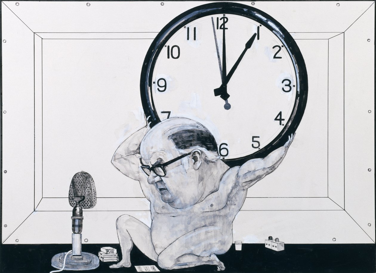 Porträt von William Hardcastle, Illustration für The Radio Times, 1970er von Barry Fantoni