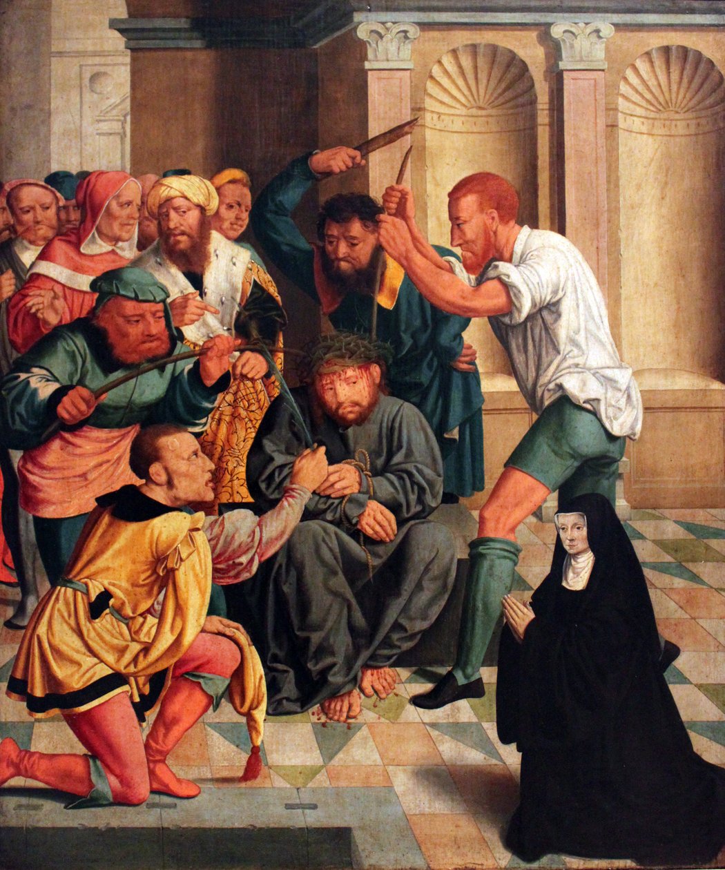 Dornenkrönung Christi mit kniender Benediktinerin als Stifterin von Bartholomaeus Bruyn the Elder