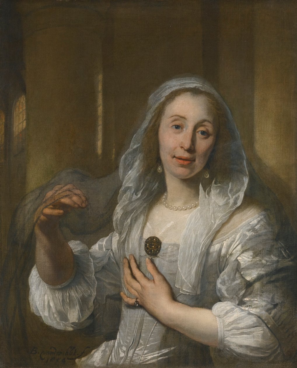 Porträt einer Frau in Weiß von Bartholomeus van der Helst