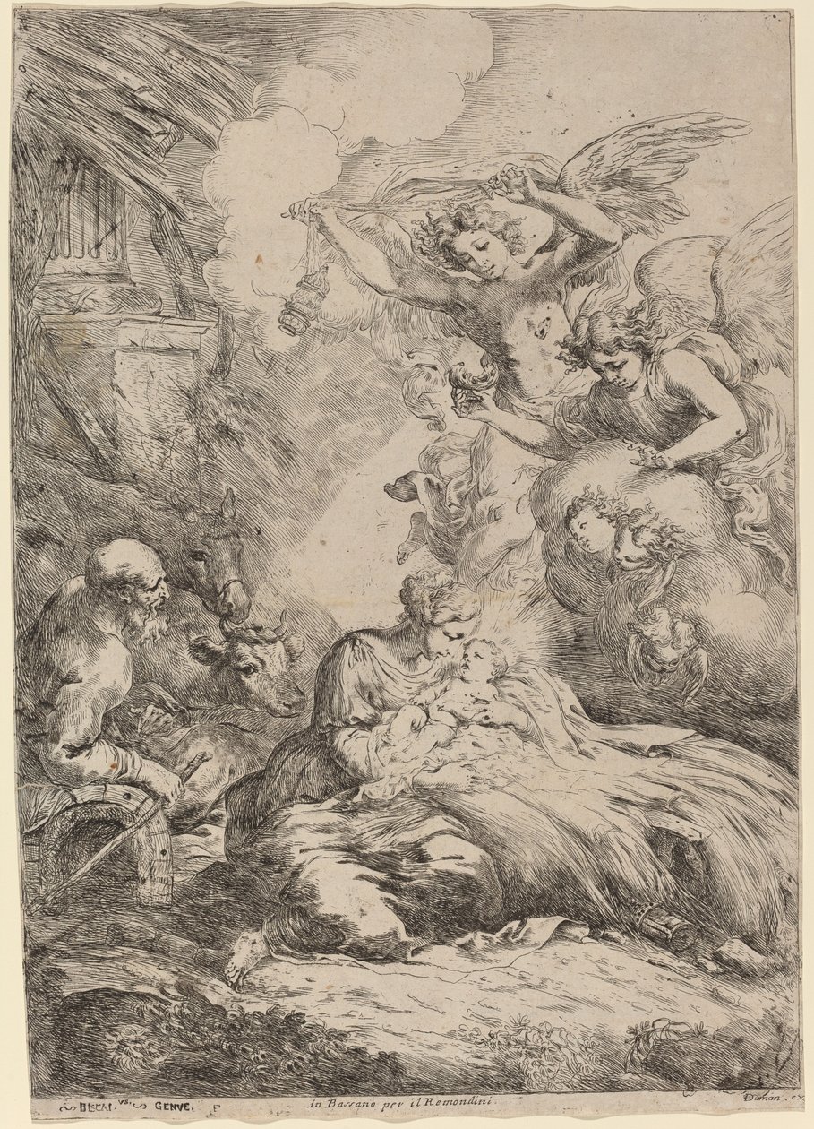 Die Heilige Familie von Engeln verehrt von Bartolomeo Biscaino