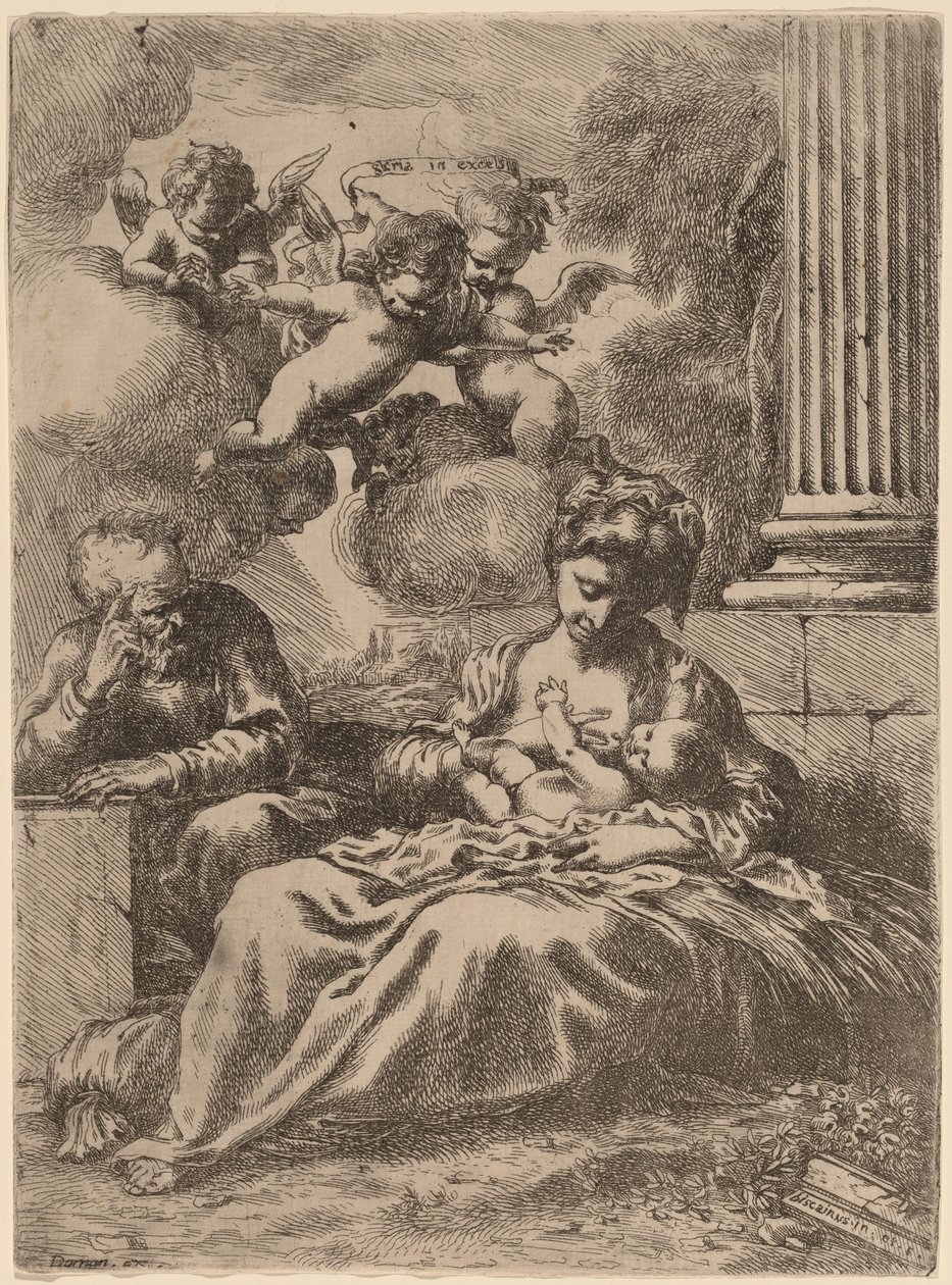 Die Heilige Familie an einer Säule, ca. 1655 von Bartolomeo Biscaino