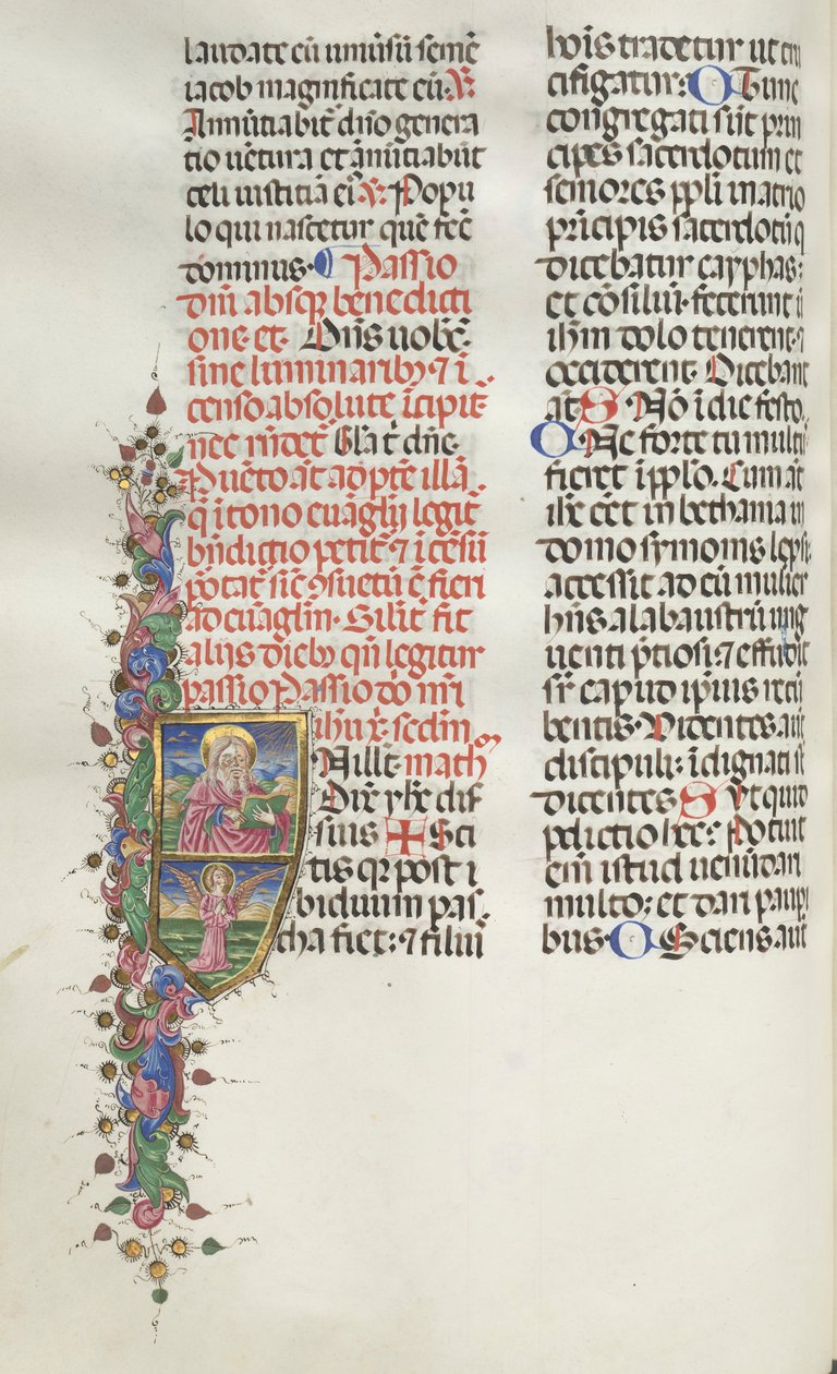Missale: Fol. 116: Heiliger Matthäus mit Engel, 1469 von Bartolomeo Caporali