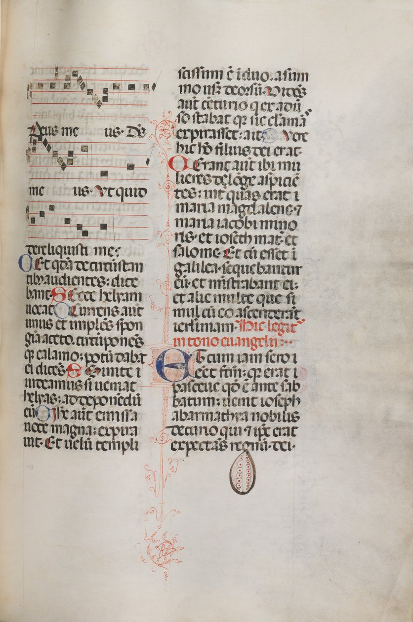 Missale: Fol. 129: enthält Musik für Hely Hely Lama etc. innerhalb der St. Mattion Passion von Bartolomeo Caporali