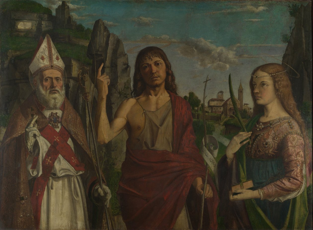 Heiliger Zeno, Heiliger Johannes der Täufer und eine weibliche Märtyrerin, ca. 1495 von Bartolomeo Montagna
