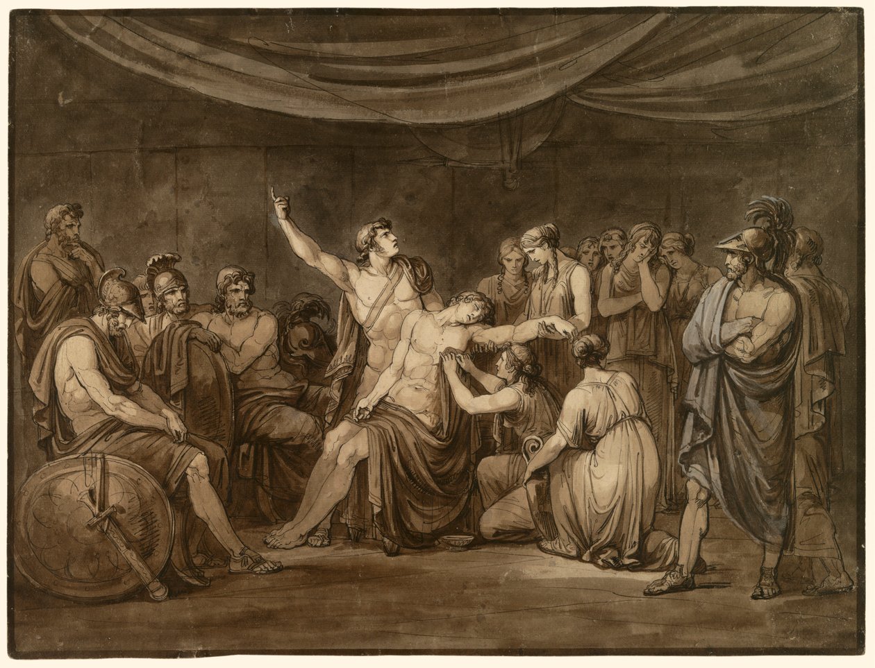 Achilles schwört einen Eid, den toten Patroklos zu rächen, der von Hector getötet wurde von Bartolomeo Pinelli