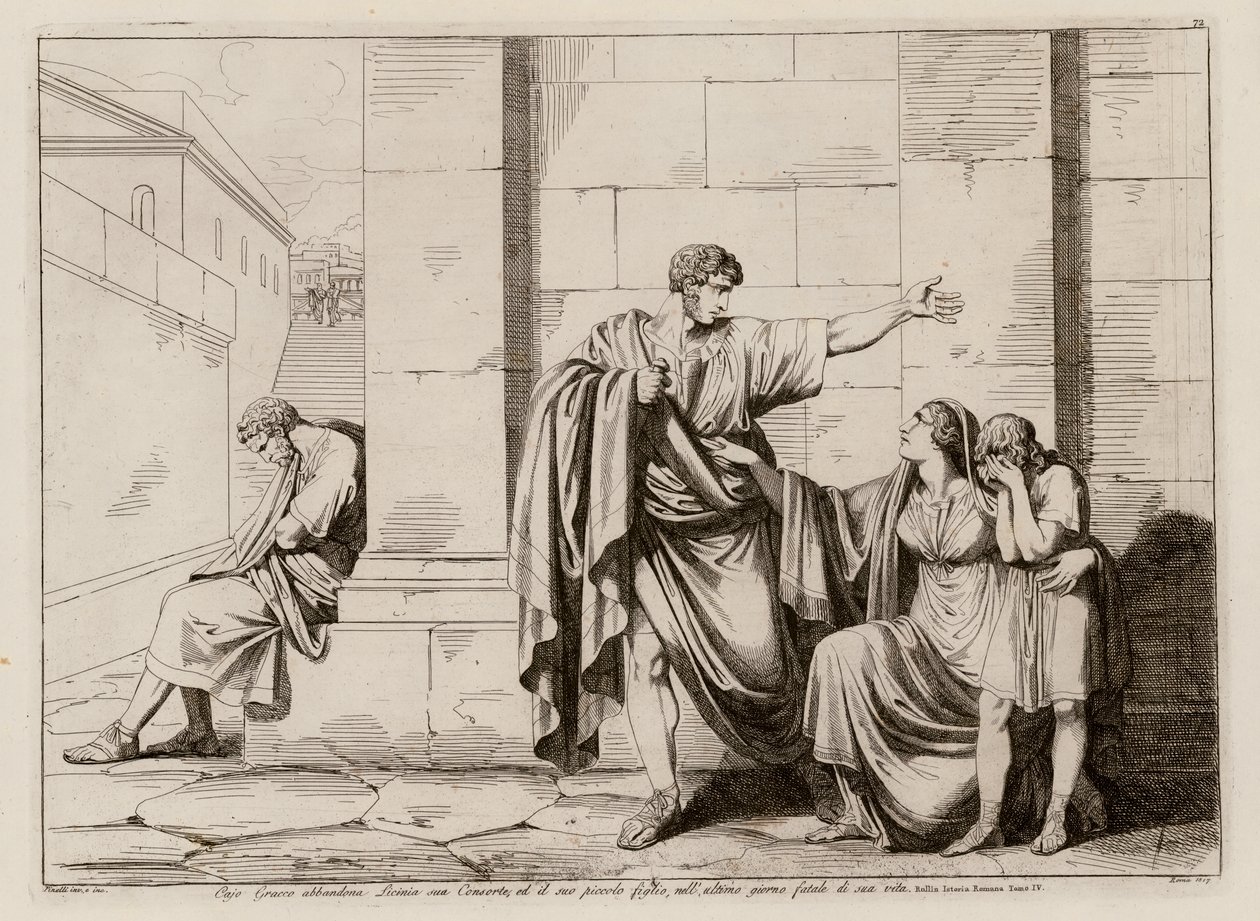 Gaius Gracchus verabschiedet sich von seiner Frau und seinem Sohn von Bartolomeo Pinelli