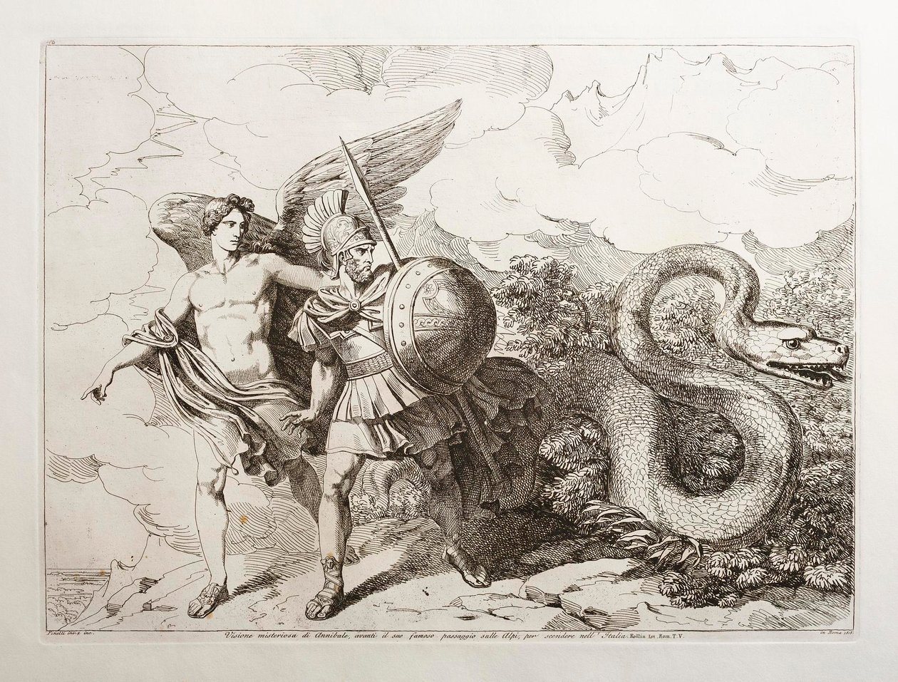 Hannibals geheimnisvolle Vision, vor seinem berühmten Alpenübergang, um nach Italien hinabzusteigen von Bartolomeo Pinelli