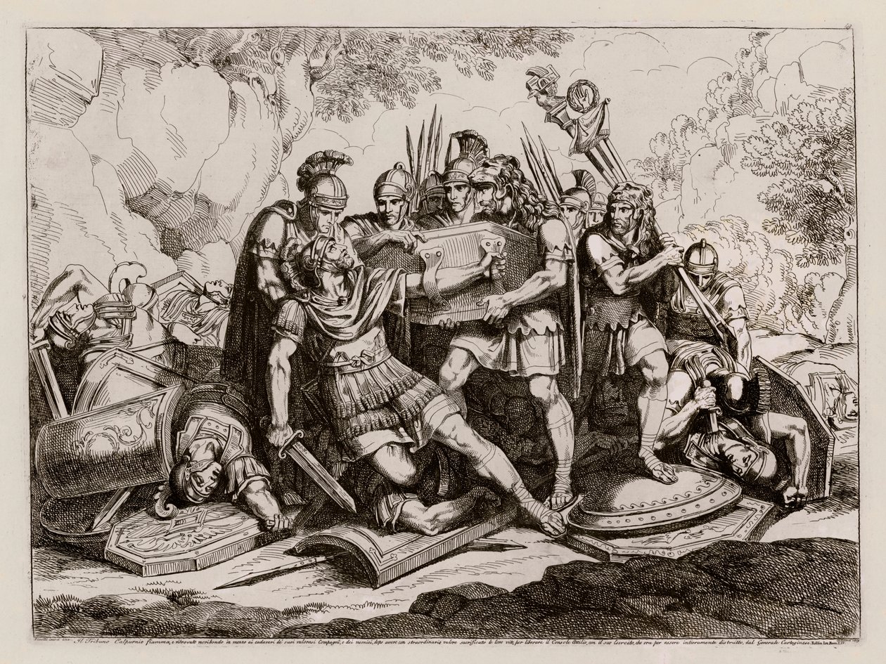 Marcus Calpurnius Flamma lebend unter den Leichen seiner von den Karthagern getöteten Kameraden gefunden von Bartolomeo Pinelli