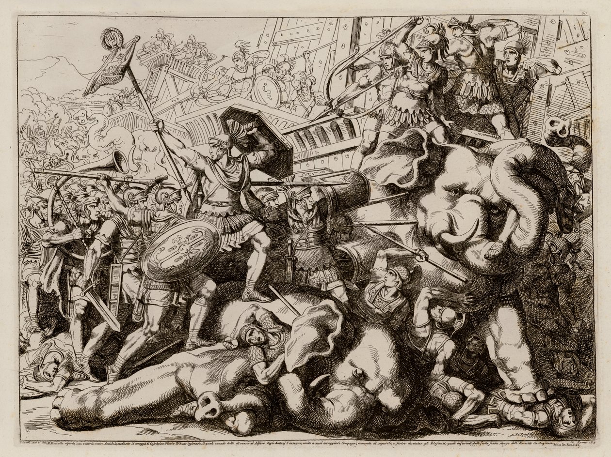 Marcus Claudius Marcellus siegt über die Karthager (Radierung) von Bartolomeo Pinelli