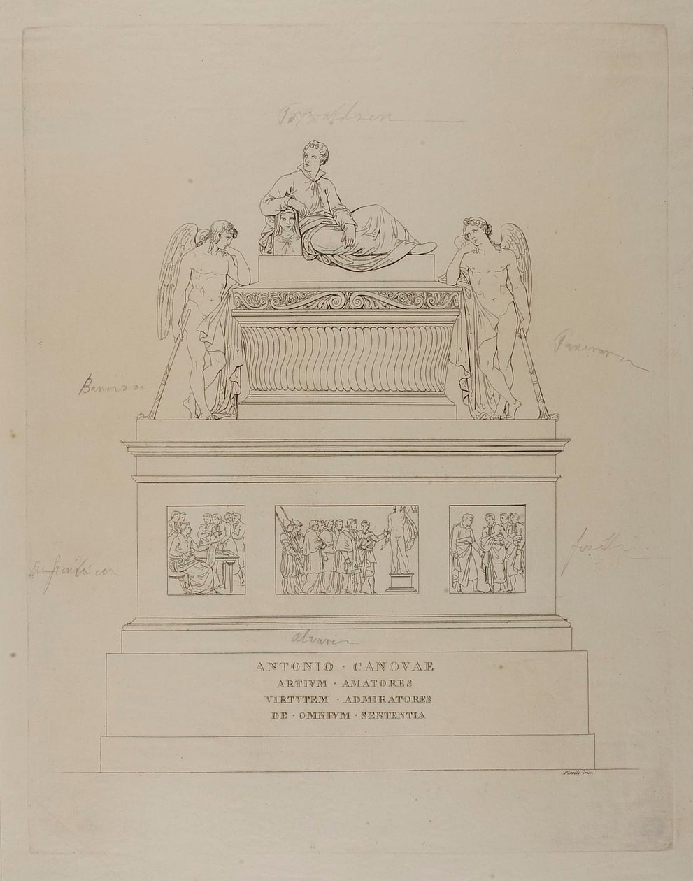 Monument für Antonio Canova, Skizze von Bartolomeo Pinelli