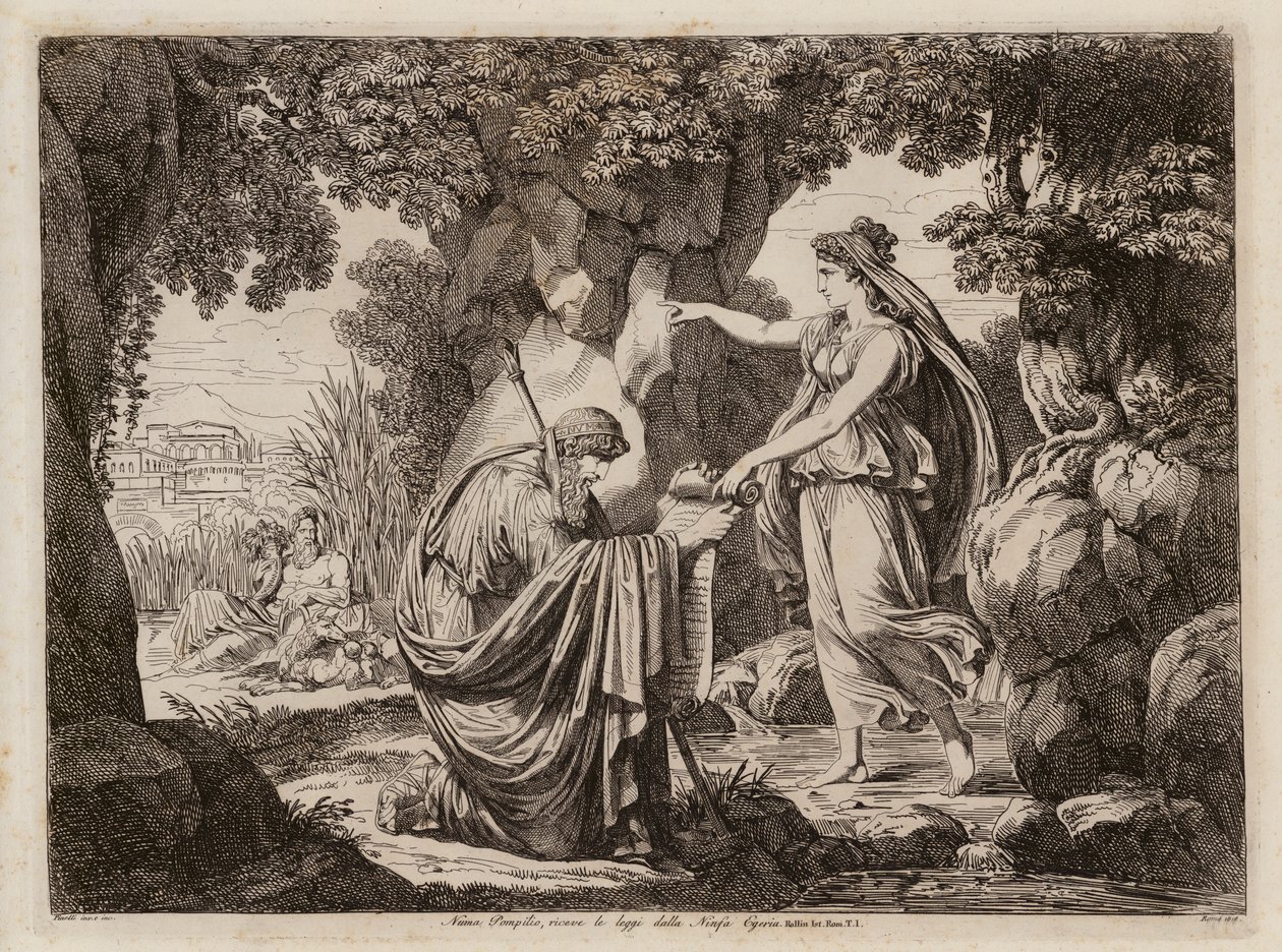 Numa Pompilius mit der Nymphe Egeria (Radierung) von Bartolomeo Pinelli