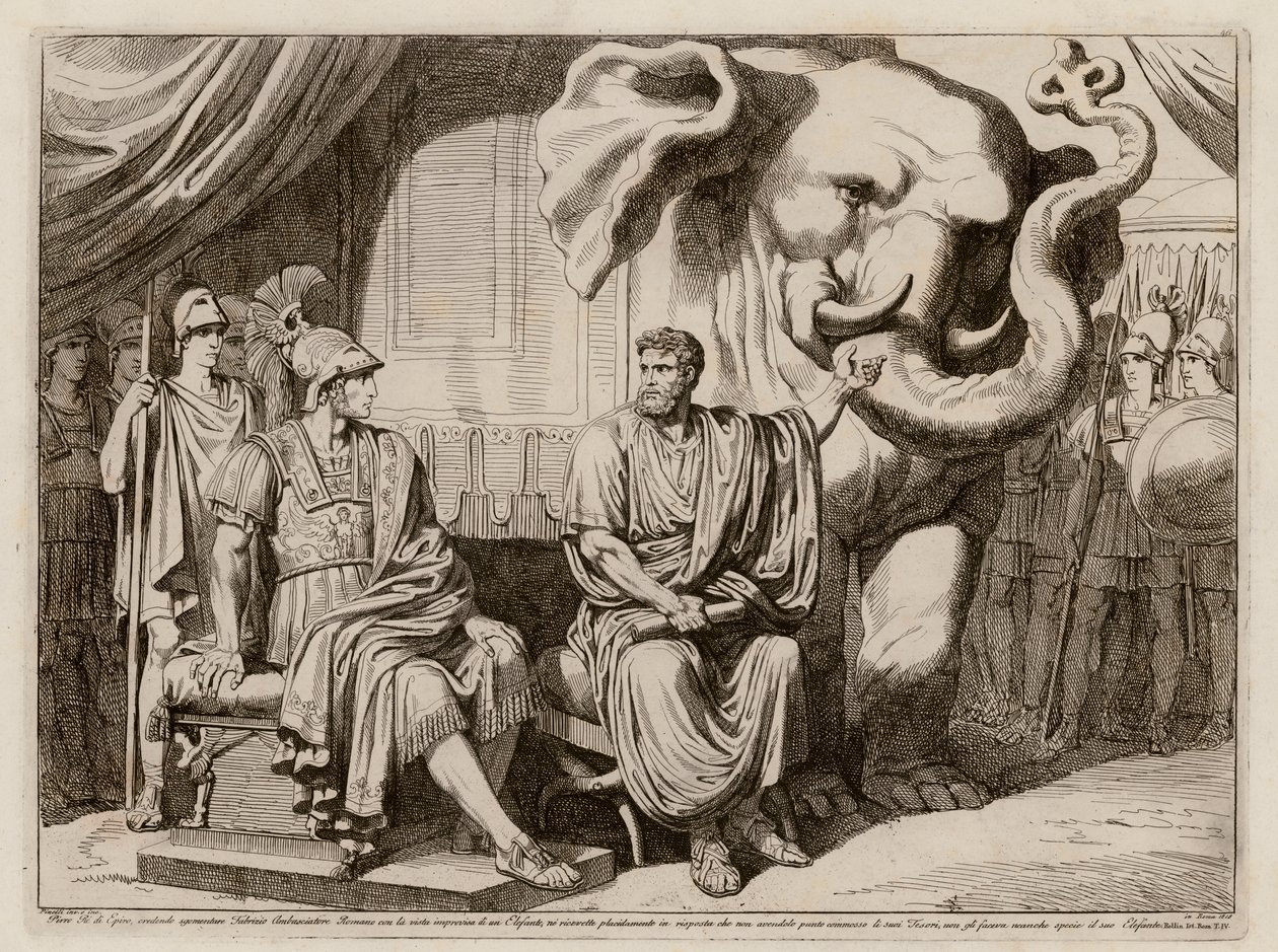 Pyrrhus von Epirus und sein Elefant (Radierung) von Bartolomeo Pinelli
