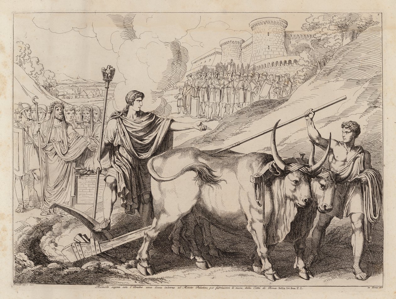 Romulus markiert die Grenzen Roms mit seinem Pflug von Bartolomeo Pinelli