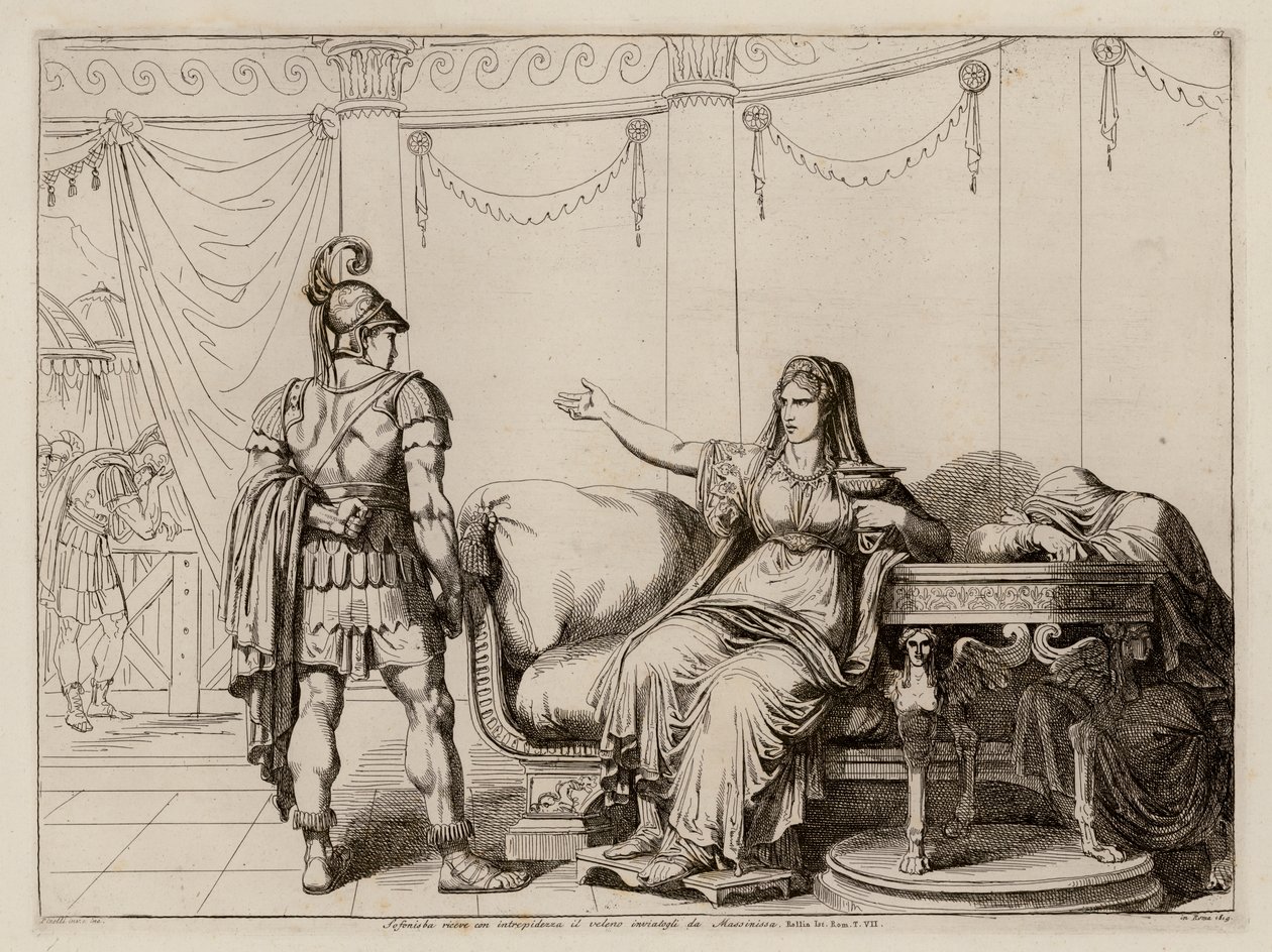 Sophonisba erhält das von Massinissa gebrachte Gift (Radierung) von Bartolomeo Pinelli
