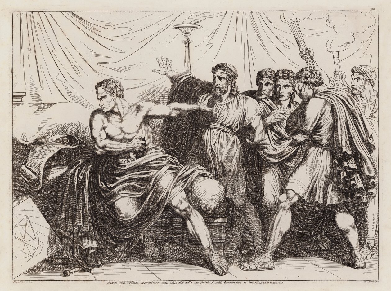 Selbstmord von Cato dem Jüngeren, 46 v. Chr. (Radierung) von Bartolomeo Pinelli
